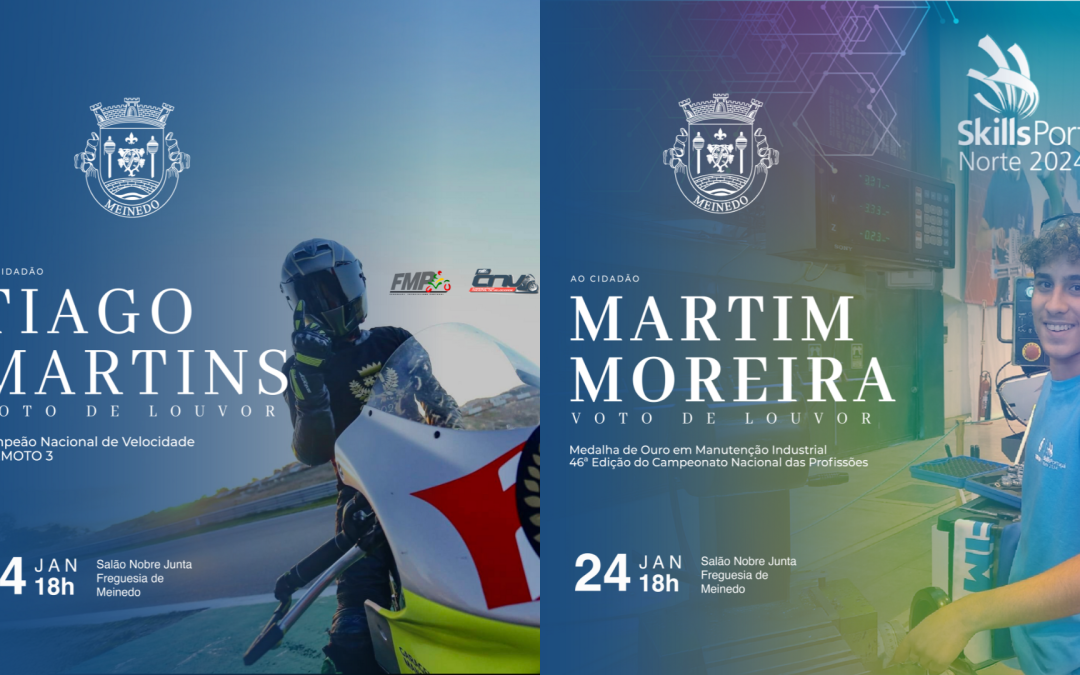 Meinedo recebe os jovens Tiago Martins e Martim Moreira para entrega do Voto de Louvor, atribuído em Assembleia de Freguesia 